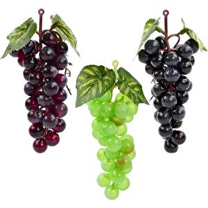 3lü Set Yapay Meyve Kırmızı Siyah Yeşil Üzüm Süs Dekoratif Meyve 15cm