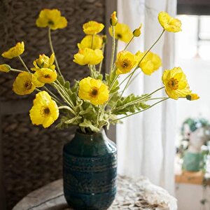 Yapay Çiçek Gelincik Çiçeği Sarı Renk 3 Çiçek 1 Tomurcuk 59cm