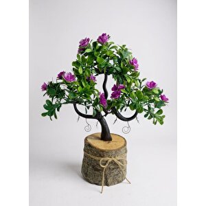 Yapay Çiçek Lila Çiçekli Bonsai Ağacı Dekoratif Kütük Saksıda Yapay Ağaç Bonzai Losus Çiçekli