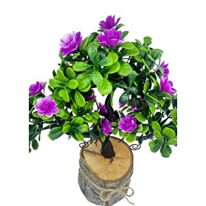 Yapay Çiçek Lila Çiçekli Bonsai Ağacı Dekoratif Kütük Saksıda Yapay Ağaç Bonzai Losus Çiçekli
