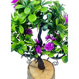 Yapay Çiçek Lila Çiçekli Bonsai Ağacı Dekoratif Kütük Saksıda Yapay Ağaç Bonzai Losus Çiçekli