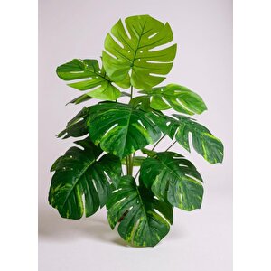 Yapay Çiçek Salon Bitkisi Monstera Tropik Desenli  70cm 18 Yaprak Antrasit Krem Saksıda