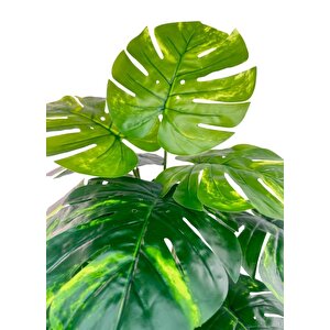 Yapay Çiçek Salon Bitkisi Monstera Tropik Desenli  70cm 18 Yaprak Antrasit Krem Saksıda