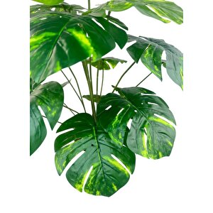 Yapay Çiçek Salon Bitkisi Monstera Tropik Desenli  70cm 18 Yaprak Antrasit Krem Saksıda