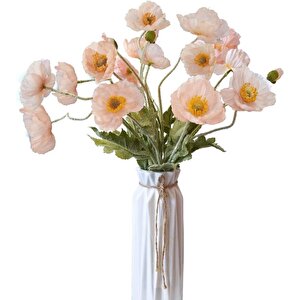 Yapay Çiçek Gelincik Çiçeği Yavruağzı Renk 3 Çiçek 1 Tomurcuk 59cm