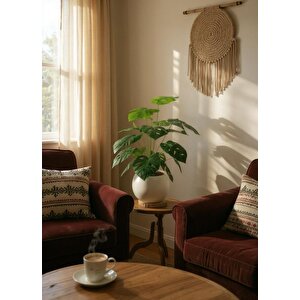 Yapay Çiçek Salon Bitkisi Monstera 70cm 18 Yaprak Beyaz Küre Saksıda
