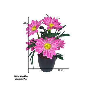 Yapay Çiçek Pembe Margarit Papatya Siyah Saksıda Dekoratif Yapay Çiçek 30*25cm