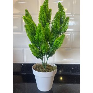 Yapay Çiçek Krem Saksıda Yeşil Kozalaklı Çam Demeti