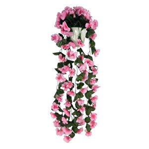 Yapay Çiçek Sarkan Pembe Menekşe Krem Rengi Saksıda 4 Sarkan Dallı 70cm