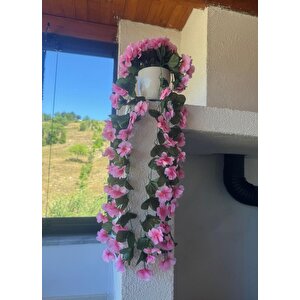 Yapay Çiçek Sarkan Pembe Menekşe Krem Rengi Saksıda 4 Sarkan Dallı 70cm