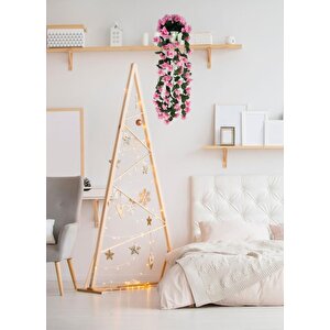 Yapay Çiçek Sarkan Pembe Menekşe Krem Rengi Saksıda 4 Sarkan Dallı 70cm