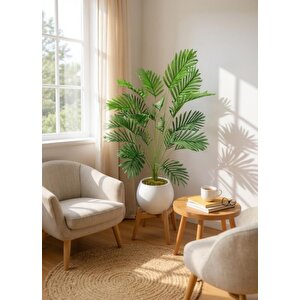 Yapay Ağaç 23 Yaprak Palmiye Ağacı Beyaz Küre Saksıda 90*60cm