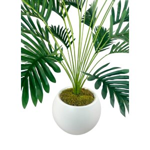 Yapay Ağaç 23 Yaprak Palmiye Ağacı Beyaz Küre Saksıda 90*60cm