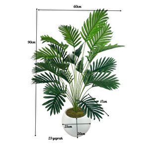 Yapay Ağaç 23 Yaprak Palmiye Ağacı Beyaz Küre Saksıda 90*60cm