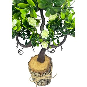 Yapay Çiçek Beyaz Çiçekli Bonsai Ağacı Dekoratif Kütük Saksıda Yapay Ağaç Bonzai Losus Çiçekli