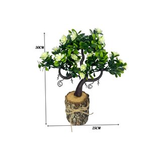 Yapay Çiçek Beyaz Çiçekli Bonsai Ağacı Dekoratif Kütük Saksıda Yapay Ağaç Bonzai Losus Çiçekli