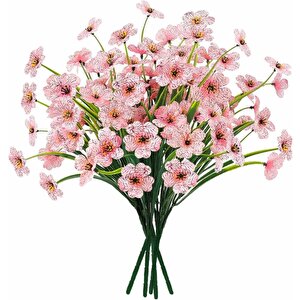 6lı Set Yapay Çiçek Sazlı Mine Pembe Renk 5 Dallı 33cm