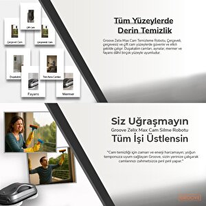 Groove Zelix Max Akıllı Cam Temizleme Silme Robotu +yapay Zeka Desteği+ultra Sessiz+akıllı Sensör