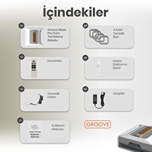 Groove Nexis Pro Akıllı Uygulama Kontrollü Cam Temizleme Silme Robotu +yapay Zeka Desteği+ultra Sessiz+akıllı Sensör+4 Ultrasonik