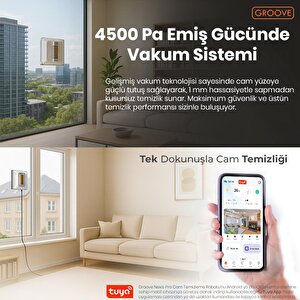 Groove Nexis Pro Akıllı Uygulama Kontrollü Cam Temizleme Silme Robotu +yapay Zeka Desteği+ultra Sessiz+akıllı Sensör+4 Ultrasonik