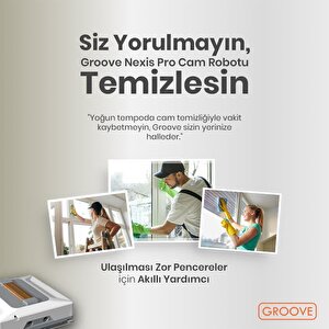 Groove Nexis Pro Akıllı Uygulama Kontrollü Cam Temizleme Silme Robotu +yapay Zeka Desteği+ultra Sessiz+akıllı Sensör+4 Ultrasonik