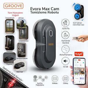 Groove Evora Max Akıllı Uygulama Kontrollü Cam Temizleme Silme Robotu +yapay Zeka Desteği+ultra Sessiz+akıllı Sensör+2 Ultrasonik