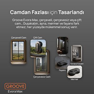 Groove Evora Max Akıllı Uygulama Kontrollü Cam Temizleme Silme Robotu +yapay Zeka Desteği+ultra Sessiz+akıllı Sensör+2 Ultrasonik