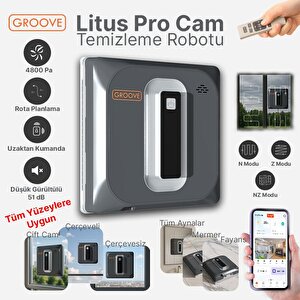 Groove Litus Pro Akıllı Uygulama Kontrollü Cam Temizleme Silme Robotu +yapay Zeka Desteği+ultra Sessiz+akıllı Sensör+4 Ultrasonik