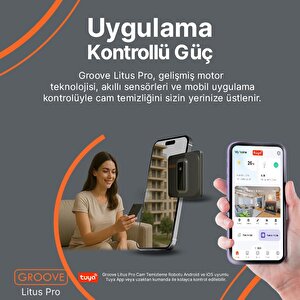 Groove Litus Pro Akıllı Uygulama Kontrollü Cam Temizleme Silme Robotu +yapay Zeka Desteği+ultra Sessiz+akıllı Sensör+4 Ultrasonik