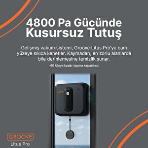 Groove Litus Pro Akıllı Uygulama Kontrollü Cam Temizleme Silme Robotu +yapay Zeka Desteği+ultra Sessiz+akıllı Sensör+4 Ultrasonik
