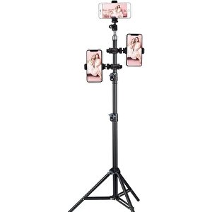 3 Telefon Başlıklı 2.1 Metre Uzayabilen Yükseklik Ve Açı Ayarlı Youtuber & Influencer Çekim Tripodu Standı Al5035