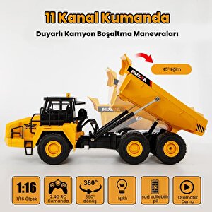 Huina 1553 1/16 Yüksek Kalite 11ch Rc Model Damperli Kamyon Uzaktan Kumandalı Çok Fonksiyonlu İş Makinesi -2.4g Sesli&işıklı