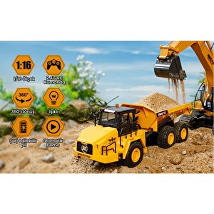 Huina 1553 1/16 Yüksek Kalite 11ch Rc Model Damperli Kamyon Uzaktan Kumandalı Çok Fonksiyonlu İş Makinesi -2.4g Sesli&işıklı