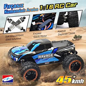 Haiboxing Rc 1/16 Ravage 45+ Km/h Sürat Uzaktan Kumandalı Rc Model Araba Rtr Elektrikli 4wd Brushless Fırçasız Offroad Truck (mavi