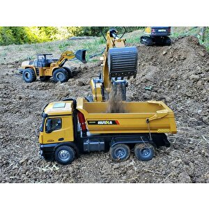 Huina 1582 1/14 10 Kanal Full Metal Rc Model Profesyonel Uzaktan Kumandalı Damperli Kamyon İş Makinası - 2.4g Full Fonksiyon Sesli