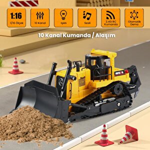 Huina 1554 1/16 Yüksek Kalite 11ch Rc Model Caterpillar Buldozer Paletli Metal Kepçe Kazıcı Uzaktan Kumandalı İş Makinesi -2.4g Se