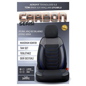 Citroen C5 Uyumlu Yarı Deri Oto Koltuk Kılıfı Ön Arka Takım Carbon Serisi Siyah Mavi