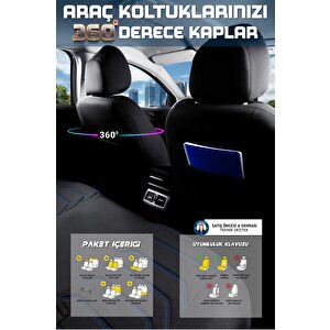 Citroen C5 Uyumlu Yarı Deri Oto Koltuk Kılıfı Ön Arka Takım Carbon Serisi Siyah Mavi