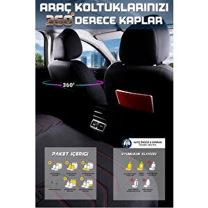Ford B-max Titanium Uyumlu Yarı Deri Oto Koltuk Kılıfı Ön Arka Takım Carbon Serisi Siyah Kırmızı