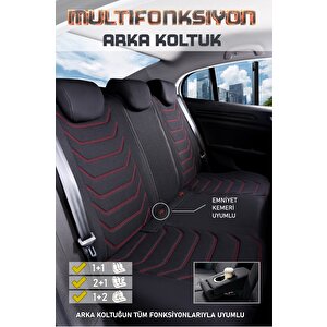 Volvo V60 Cross Country Uyumlu Yarı Deri Oto Koltuk Kılıfı Ön Arka Takım Carbon Serisi Siyah Kırmızı