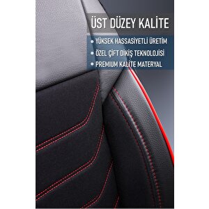 Chery Omoda 5 Comfort Uyumlu Yarı Deri Oto Koltuk Kılıfı Ön Arka Takım Carbon Serisi Siyah Kırmızı