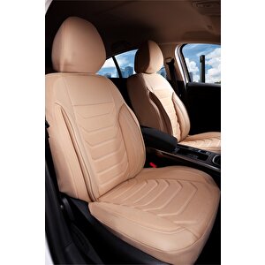 Renault Megane 2 Sedan 2002-2006 Uyumlu Yarı Deri Oto Koltuk Kılıfı Ön Arka Takım Carbon Serisi Bej