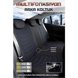 Mini Cooper Clubman Uyumlu Yarı Deri Oto Koltuk Kılıfı Ön Arka Takım Carbon Serisi Siyah Mavi