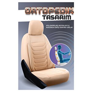 Tofaş Şahin 5 Vites Uyumlu Yarı Deri Oto Koltuk Kılıfı Ön Arka Takım Carbon Serisi Bej