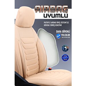 Lancia Thema Uyumlu Yarı Deri Oto Koltuk Kılıfı Ön Arka Takım Carbon Serisi Bej