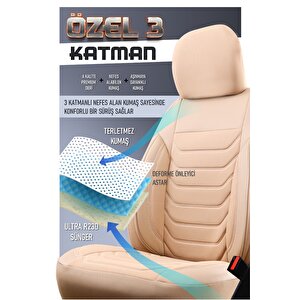 Lancia Thema Uyumlu Yarı Deri Oto Koltuk Kılıfı Ön Arka Takım Carbon Serisi Bej