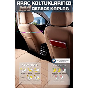 Lancia Thema Uyumlu Yarı Deri Oto Koltuk Kılıfı Ön Arka Takım Carbon Serisi Bej