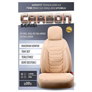 Seat Cordoba Uyumlu Yarı Deri Oto Koltuk Kılıfı Ön Arka Takım Carbon Serisi Bej
