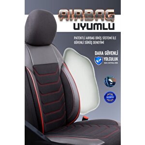 Volvo V40 Uyumlu Yarı Deri Oto Koltuk Kılıfı Ön Arka Takım Carbon Serisi Siyah Kırmızı