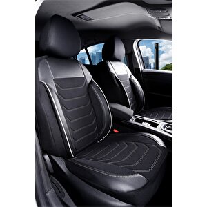 Seat Leon Sc Style Uyumlu Yarı Deri Oto Koltuk Kılıfı Ön Arka Takım Carbon Serisi Siyah Beyaz